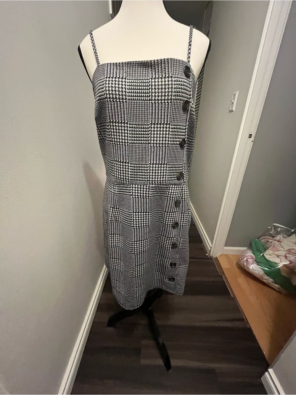 wild fable Black & White Plaid Mini Dress with Side Buttons
